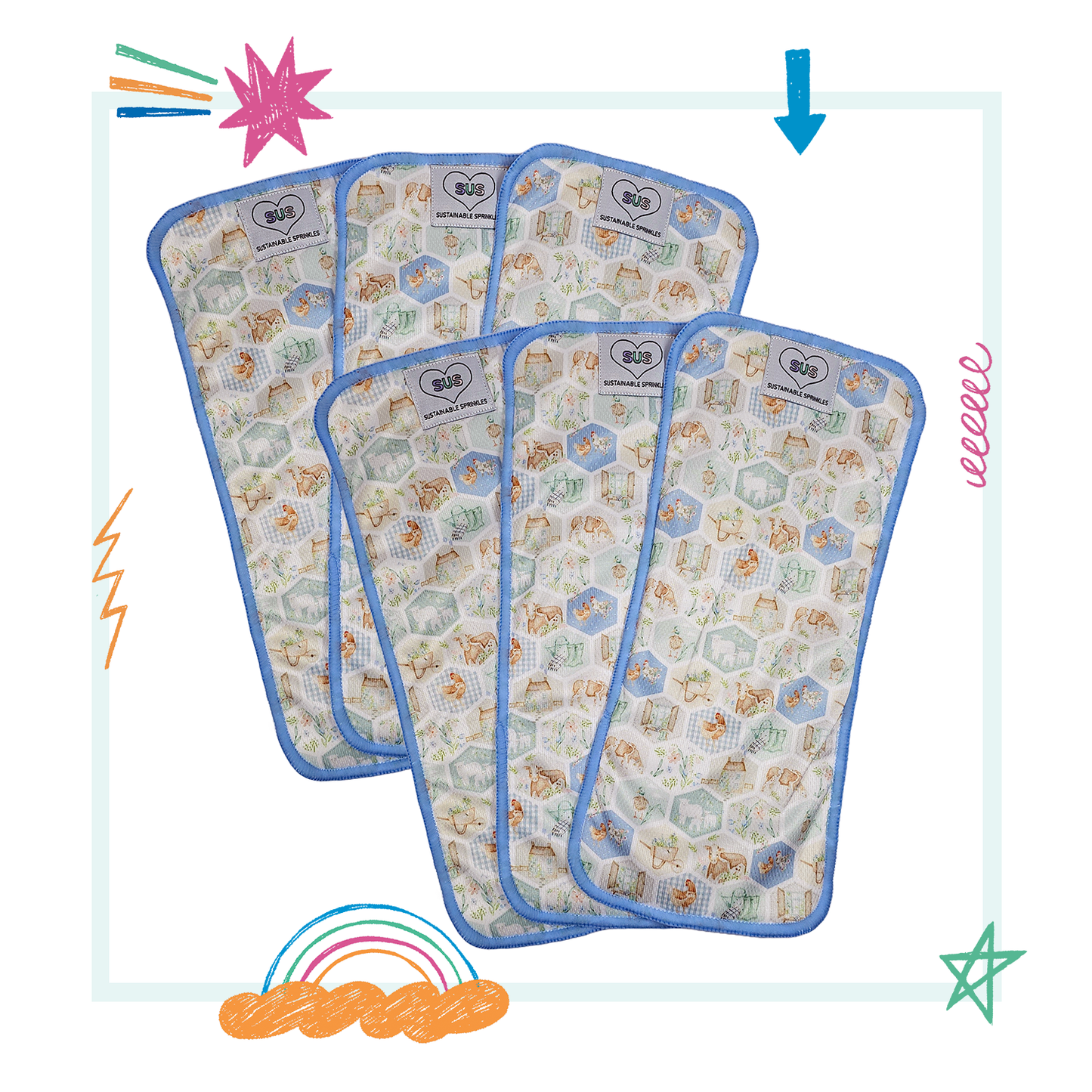 Midsize Awj absorbency boosting Liners set of 6 - Little Farm