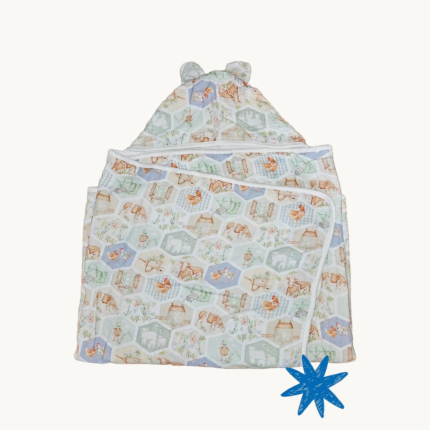 Cotton muslin hooded towel - Little Farm