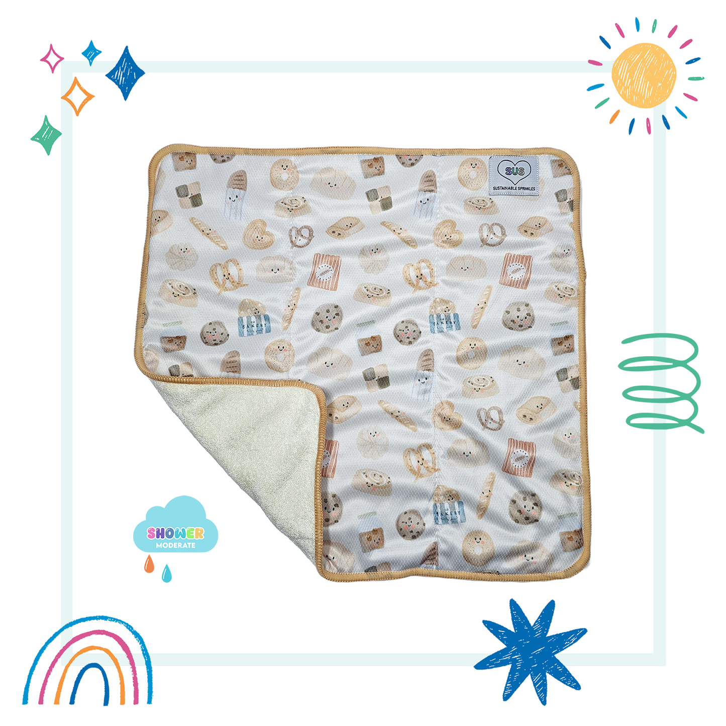 9 layer Midsize™ Bamboo Terry Trifold - Moderate Wetter - Baked with Love Print