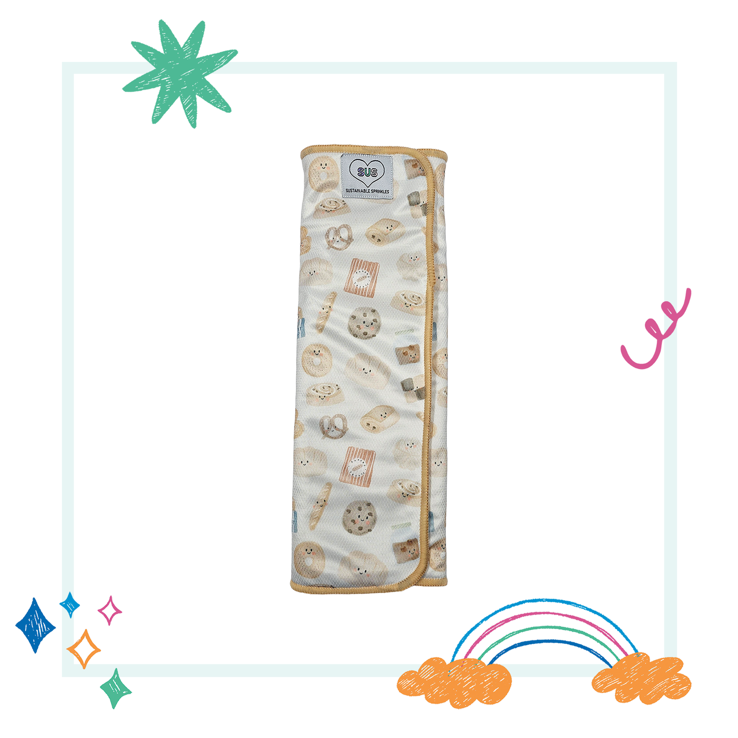 9 layer Midsize™ Bamboo Terry Trifold - Moderate Wetter - Baked with Love Print