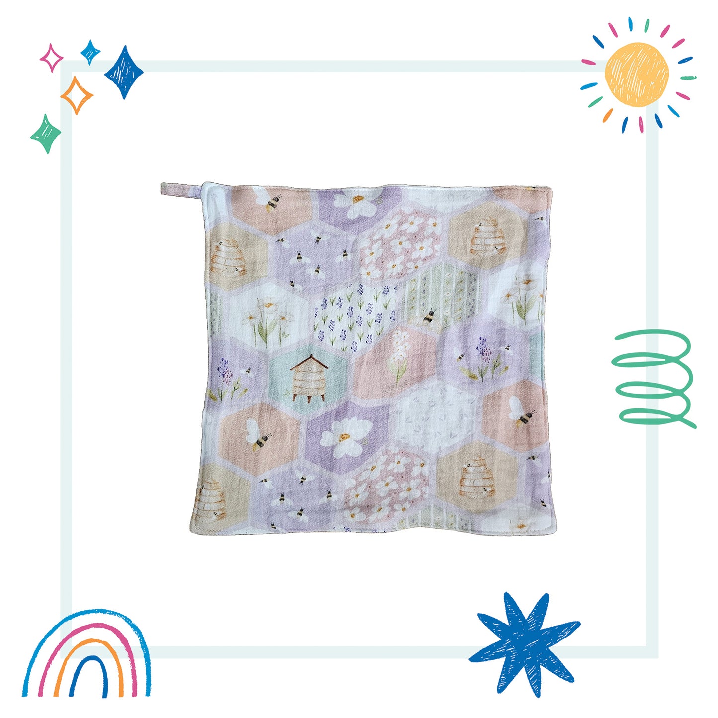 Cotton muslin Wipes/washcloth set of 6 - Buzzy Bees