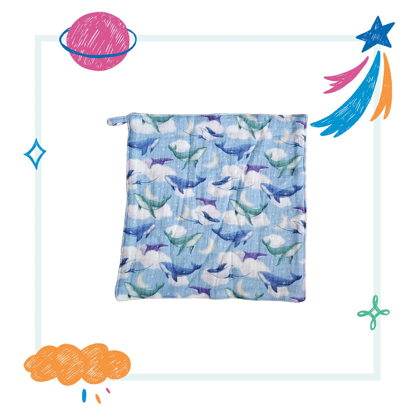 Cotton muslin Wipes/wash cloth set of 6 - Sea Dreams