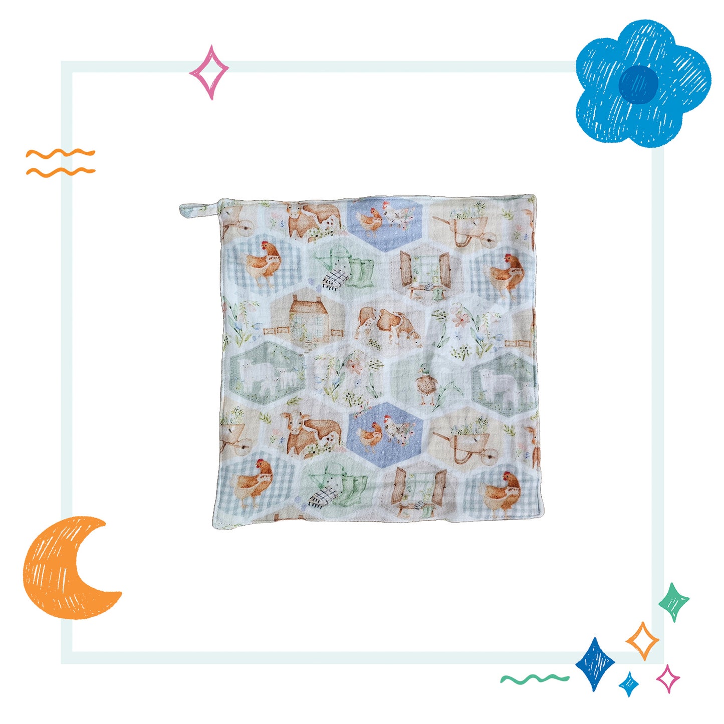 Cotton muslin Wipes/washcloth set of 6 - Little Farm