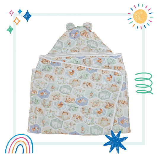 Cotton muslin hooded towel - Little Farm