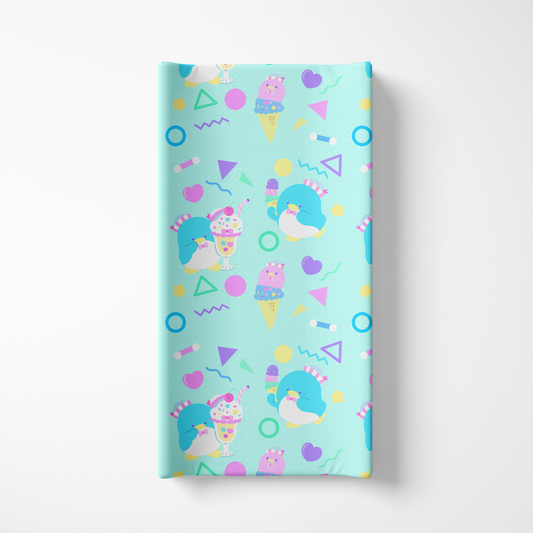 Stretchy Polyester changing pad cover - Ice Cream Penguin