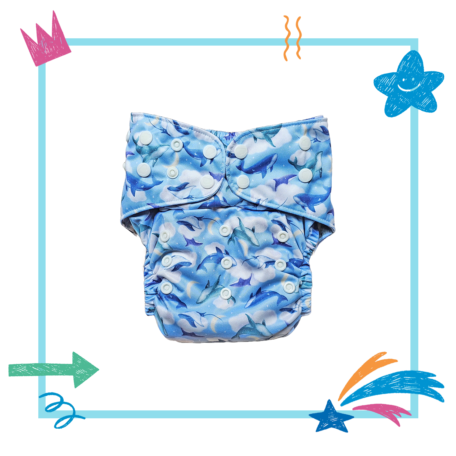 🌟 Midsize™ Stargazer Pocket Diaper – Sea Dreams